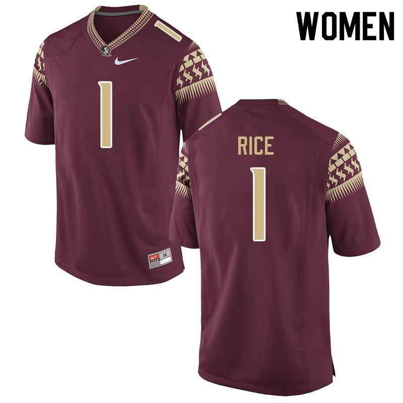 Women #1 Emmett Rice Florida State Seminoles College Football Jerseys Sale-Garnet